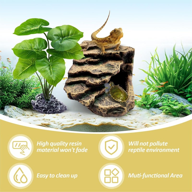 GOZILLA Small Reptile Accessories for Tank, Basking Platform Hideout, Bearded Dragon Hide and Cave Decor for Small Turtle,Snake and Lizard.(Brown-S-Kit) - Image 5